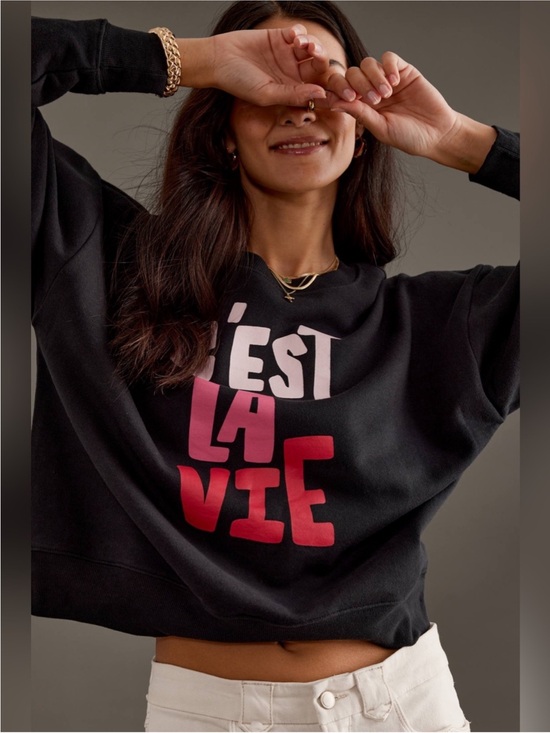 Mauve Sweaters - Maeve x Jordan Sondler C’est La Vie Graphic Sweatshirt Black Size Small